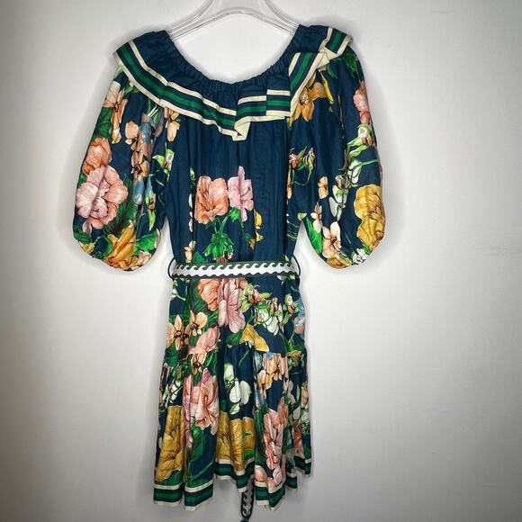 ALEMAIS Navy Floral Linen Mini Dress Size 4 - Picture 7 of 10